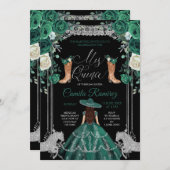 Princess Emerald Green & Silver Girl Sweet 15. Einladung (Vorne/Hinten)
