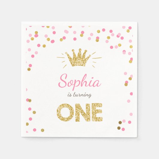 Princess Erster Geburtstag Papier Napkin Gold Pink Serviette (Vorderseite)