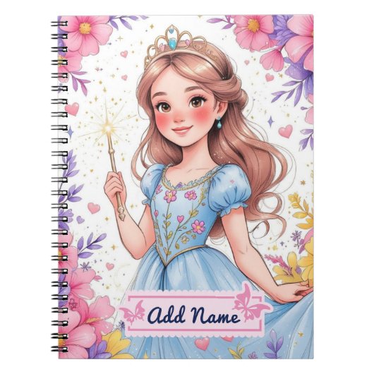 Princess Fairy Blue Dress Notebook - Name hinzufüg Notizblock (Vorderseite)