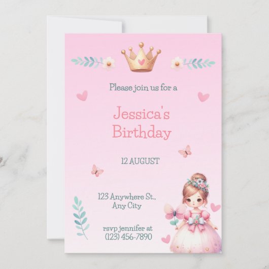 Princess Fairytale Birthday Party Invitation Einladung (Vorderseite)