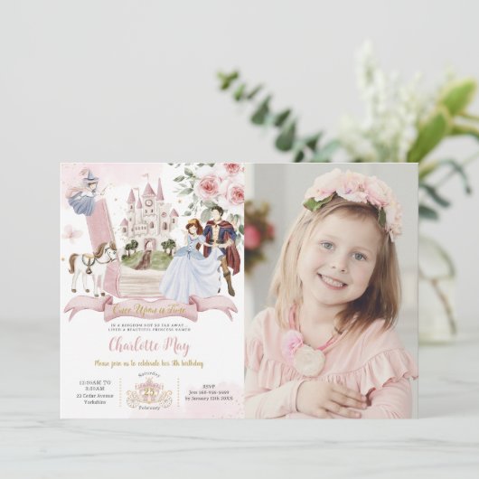 Princess Fairytale Book Once upon the Time Birthda Einladung (Stehend Vorderseite)