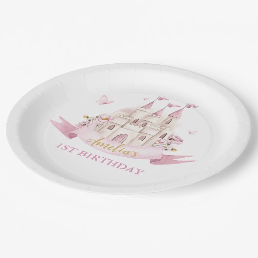 Princess Fairytale Burg Birthday Papierplatte Pappteller (Schrägansicht)