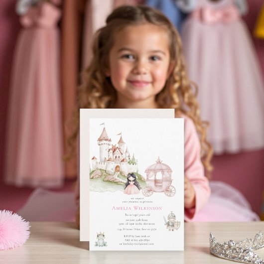 Princess Fairytale Pastel Pink Birthday Einladung