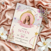 Princess Fairytale Pink Gold Girl's Foto Geburtsta Einladung