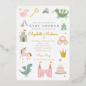 Princess fairytale unicorn Kinderdusche Folieneinladung (Vorderseite)