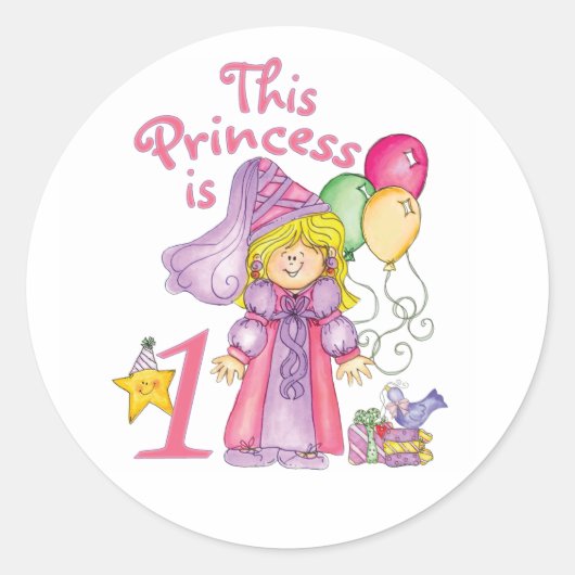 Princess First Birthday Classic Round Sticker (Vorderseite)