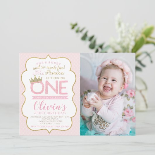 Princess First Birthday Einladung (Stehend Vorderseite)