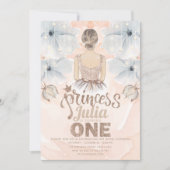 Princess First Birthday Party Beige Glitzer Einladung (Vorderseite)