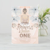 Princess First Birthday Party Beige Glitzer Einladung (Stehend Vorderseite)