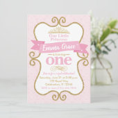 Princess First Birthday Pink and Gold Party Einladung (Stehend Vorderseite)