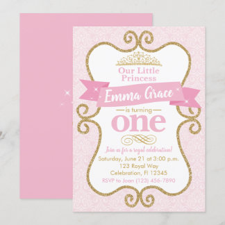 Princess First Birthday Pink and Gold Party Einladung