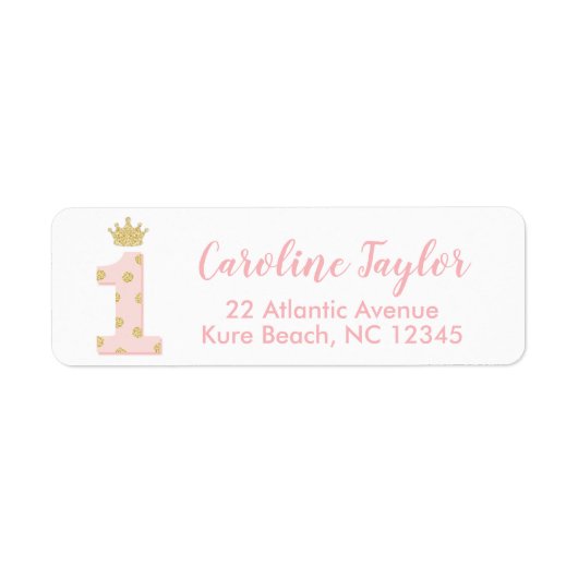 Princess First Birthday Pink Gold Glitzer Adresse (Vorne)