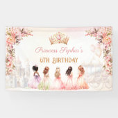 Princess Floral Crown Pink Gold Girl Geburtstag Banner (Horizontal)