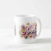 Princess Floral Custom Mug – Personalized Name Kaffeetasse (VorderseiteRechts)