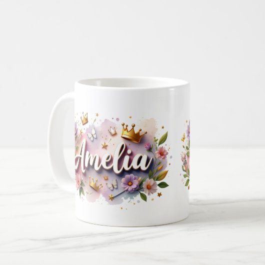 Princess Floral Custom Mug – Personalized Name Kaffeetasse (Vorderseite Links)