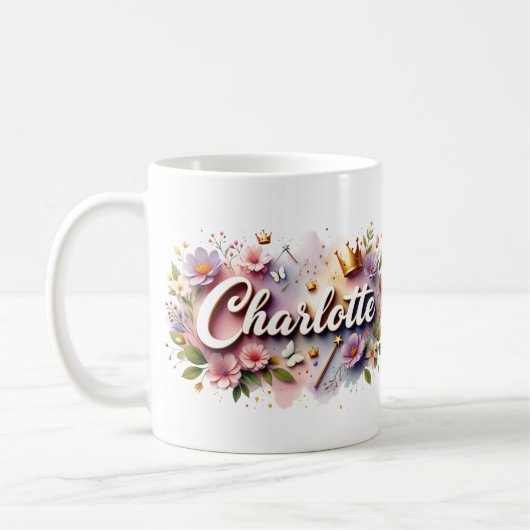 Princess Floral Custom Mug – Personalized Name Kaffeetasse (Links)