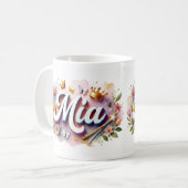 Princess Floral Custom Mug – Personalized Name Mia Kaffeetasse (Vorderseite Links)