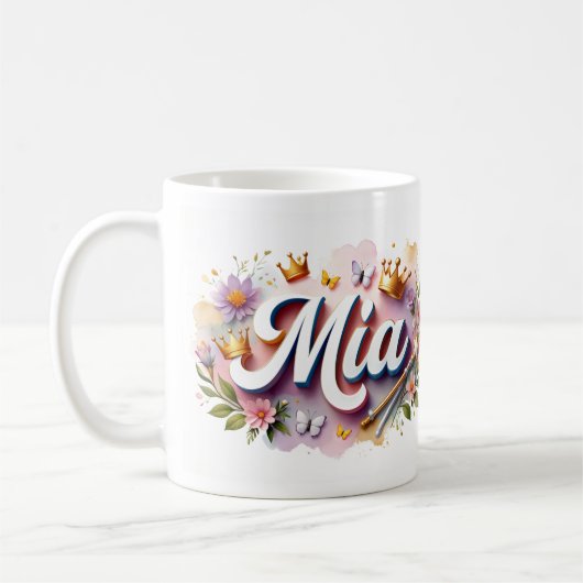 Princess Floral Custom Mug – Personalized Name Mia Kaffeetasse (Links)