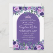 Princess Floral Lila Birthday Quinceanera Einladung (Vorderseite)