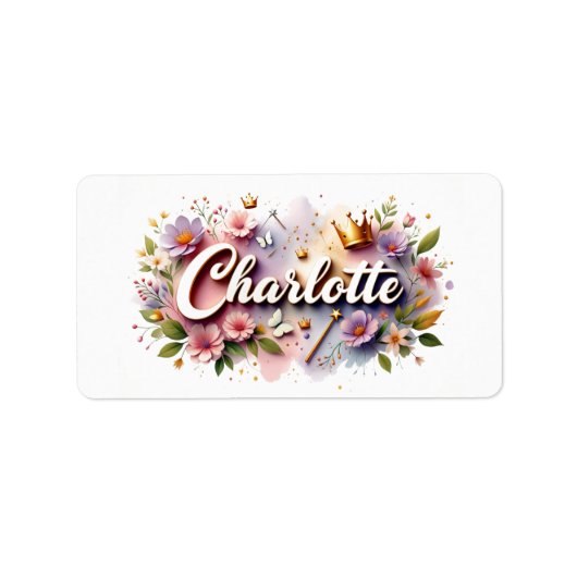 Princess Floral Name Labels - Personalisierter Auf Adressaufkleber (Vorne)