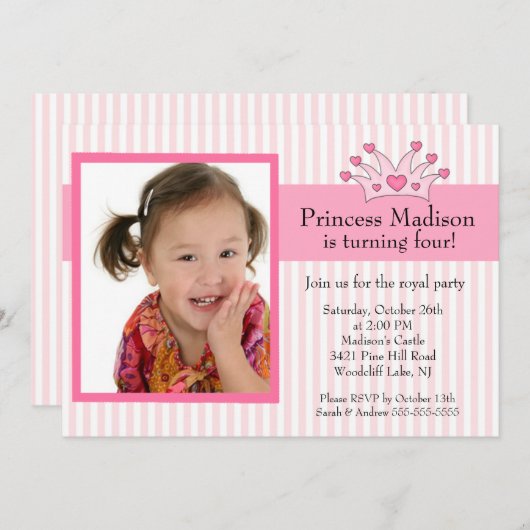 Princess Foto Geburtstag Einladung (Vorne/Hinten)