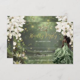 Princess & Frog Green Dress Sweet 16 Quinceanera RSVP Karte