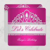 Princess Fuchsia White Diamond Tiara Birthday Einladung (Vorne/Hinten)