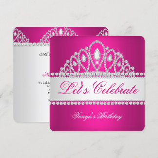 Princess Fuchsia White Diamond Tiara Birthday Einladung
