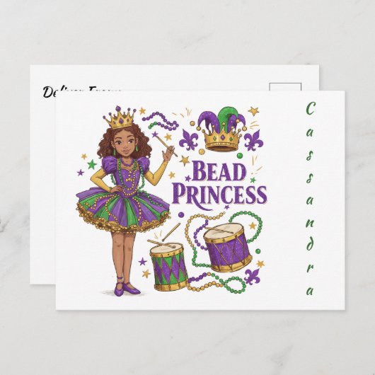 Princess für personalisierte Textbeads - Mardi Gra Postkarte (Vorne/Hinten)