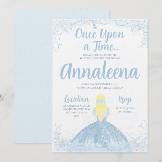 PRINCESS GEBURTSTAG EINLADEN EINLADUNG (Vorne/Hinten)