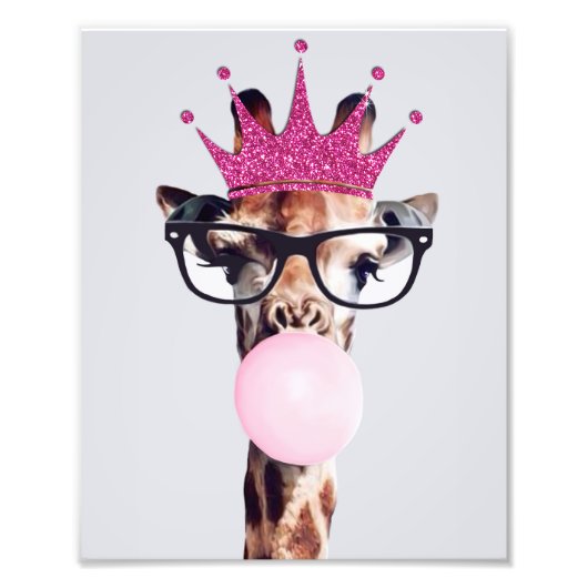 Princess Giraffe bläst Pink Bubble gum Fotodruck (Vorne)