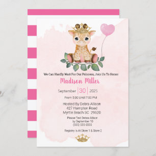 Princess Giraffe Pink Baby Shower Einladung