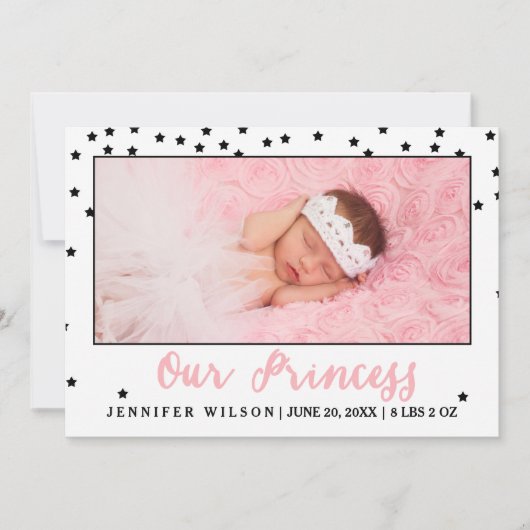 Princess Girl Baby Birth Announcement Foto Card Ankündigung (Vorderseite)