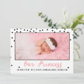 Princess Girl Baby Birth Announcement Foto Card Ankündigung (Stehend Vorderseite)