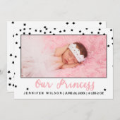 Princess Girl Baby Birth Announcement Foto Card Ankündigung (Vorne/Hinten)