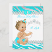 Princess Girl Baby Dusche Aquamarin Zebra Blonde Einladung (Vorderseite)