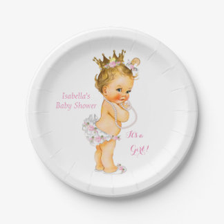 Princess Girl Baby Dusche Pink Gold Crown Blonde Pappteller