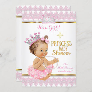 Princess Girl Baby Dusche Pink Gold Tutu Brünett Einladung