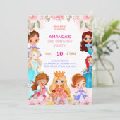 Princess Girl Birthday Party 3. Jahr Einladung (Stehend Vorderseite)