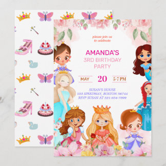 Princess Girl Birthday Party 3. Jahr Einladung