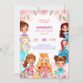 Princess Girl Birthday Party 3. Jahr Einladung