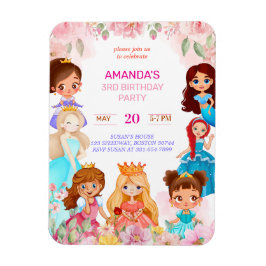 Princess Girl Birthday Party 3. Jahr Einladung Magnet
