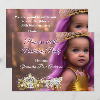 Princess Girl Birthday Party Beförderung lila Gold Einladung