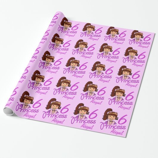 Princess Girl dunkle Haare Namen Alter Geburtstags Geschenkpapier (Ungerollt)