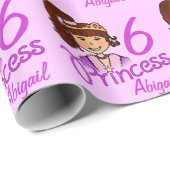Princess Girl dunkle Haare Namen Alter Geburtstags Geschenkpapier (Rolleneckpunkt)