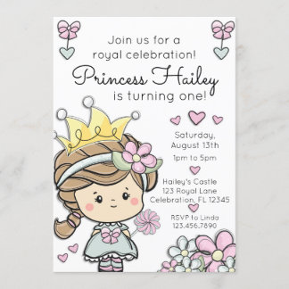 Princess Girl First Geburtstagsfeier Einladung