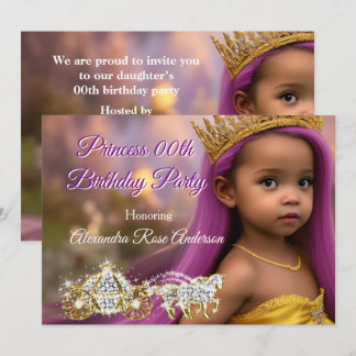 Princess Girls Geburtstagsparty Beförderung lila G Einladung