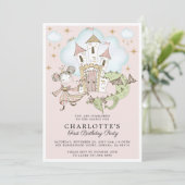Princess Girl's Pink Gold 1. Geburtstag Einladung (Stehend Vorderseite)