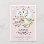 Princess Girl's Pink Gold 1. Geburtstag Einladung (Vorne/Hinten)