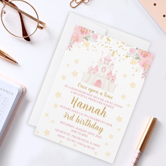 Princess Glitzer Goldburg Geburtstagseinladung Einladung